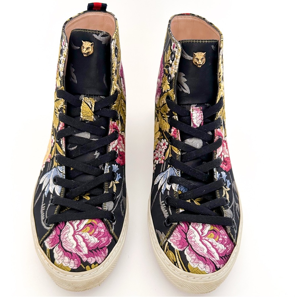 Gucci Sylvie Blind For Love High Top Lace Up Sneakers Floral Print Jacquard 38 - Picture 2 of 10